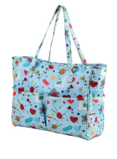 Craft Bag for Crochet Knitting Cross Stitch, Crochet Bags Knitting Tote, Portable Crochet Bag for Yarn Skeins, High Capacity &amp; WaterProof, Knitting Bags Yarn Storage Bag, (Oxford Cloth, Blue)
