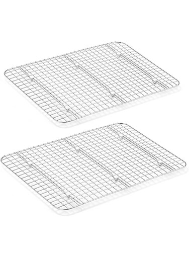 E-far Cooling Rack Set of 2, Stainless Steel Baking Rack for Oven Roasting Cooking Bacon Cooling Cookie Cake, 15.3&rdquo; x 11.2&rdquo; Metal Bakeable Mesh Grilling Wire Racks, Non-toxic &amp; Dishwasher Safe
