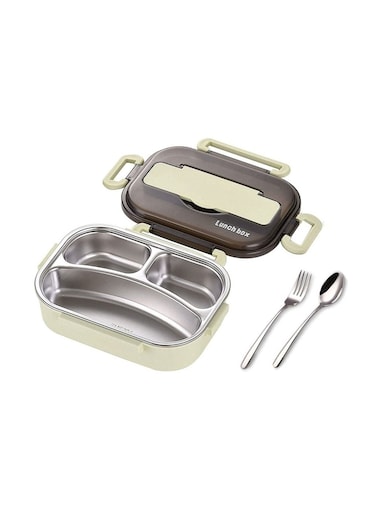 Stainless Steel Lunch Box 3 Compartment with Fork and Spoon Small Green
