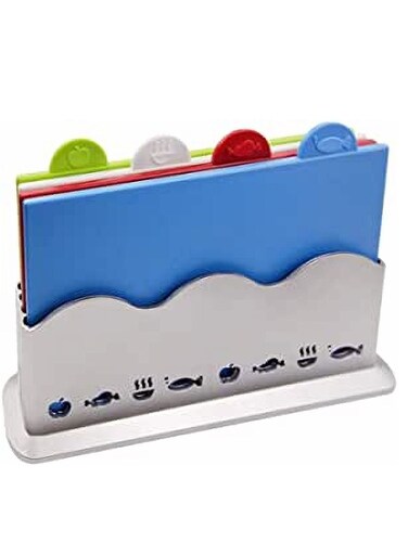 Color-Coded Cutting Board Set with Holder Non-slip Thick Boards for Kitchen