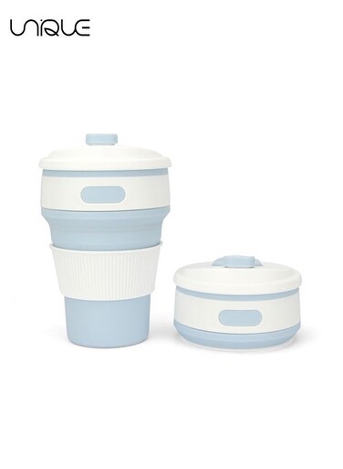 Coffee Cup, Silicone Collapsible Cup, Eco-Friendly Travel Cup, Food Grade Silicone Cup, Portable Cup, Reusable Cups, Leak Proof Folding Cup for Outdoor Camping Hiking&iuml;&frac14;&circ;Blue&iuml;&frac14;&permil;