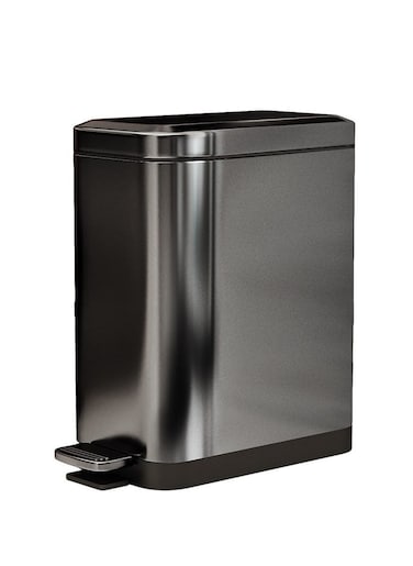 Slim Trash Can with Anti - Bag Slip Liner and Lid, Use as Mini Garbage Basket, Slim Dust Bin, or Decor in Bathroom, Restroom, Kitchen, or Bedroom (9L, Black)