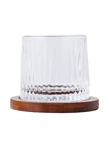 Glass With Walnut Base Round Clear 11x11x9.5cm