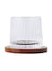 Glass With Walnut Base Round Clear 11x11x9.5cm