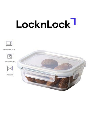 Tempered Glass Rectangle 640ml &acirc;&euro;&ldquo; Airtight Food Container with 4-Side Locking Lid, Microwave, Freezer &amp; Dishwasher Safe