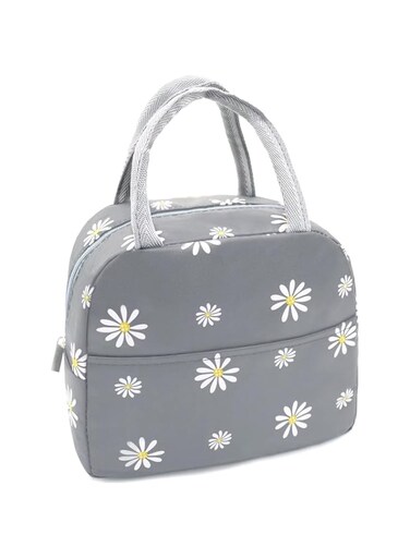 NimbusNote Insulated Lunch Bag Women Girls, Reusable Cute Tote Lunch Box for Adult &amp; Men, Leakproof Cooler Lunch Bags, for Work Office Travel School Picnic (Grey with White Daisy)