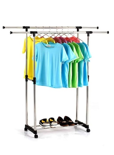 Clothes Rack with Wheels &acirc;&euro;&ldquo; Portable Wardrobe Organizer with Single &amp; Double Bar Options for Hanging Clothes, Space-Saving Storage for Home, Laundry &amp; Bedroom