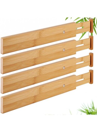 Drawer Dividers Bamboo Organizer Kitchen Clothes Utensils Spring Adjustable Expandable Storage Separators for Bedroom Bathroom Office Set of 4 Pack (17.52-21.65IN)