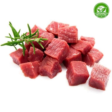 مكعبات اللحم البقري الأسترالي العضوي .