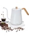 FALAHOM 800ml Gooseneck Electric Kettle, Wood Handle, Pour Over Tea Pot Stainless Steel for Coffee &amp; Tea with Fast Heating, 1000W Auto-Shut Off and Boil-Dry Protection Tech (Wood grain-White)