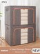 2 Pack Clothes Storage Bags,100L Clothing Storage Bins,Foldable Linen Cloth Steel Frame Storage Box with Clear Window &amp; Reinforced Handles ,Storage Containers for Organizing Bedroom Closet Clothing - Light Grey