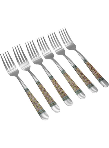 RK DESSERT FORK RED D&Atilde;&fnof;&acirc;&euro;&deg;COR, RED, RK0078, 6 PC SET Silver/Red 20.5cm
