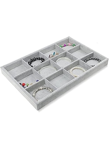 Padom Jewelry Tray Organizer, 24 Grids Necklace Pendant Organizer Watch Storage Rings Earrings Bracelet Organizer Tray Showcase Display Velvet Stackable Jewelry Storage (12 Grid)