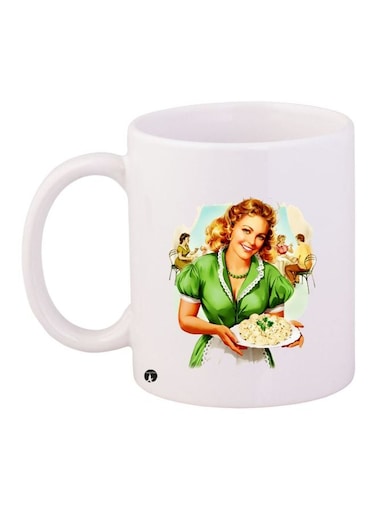 Women Printed Ceramic Coffee Mug White/Green/Beige