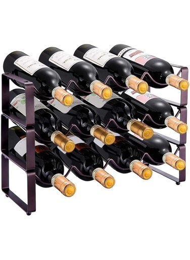Funito Metal 3 Tier Stackable Wine Rack Holder Storage (Hold 12 Bottles)
