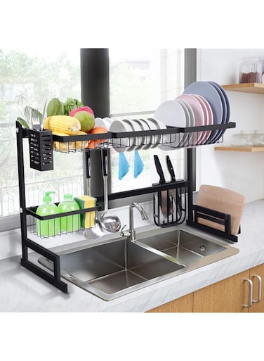 dongbuzhipin Over the Sink Dish Drying Rack, Drain Shelf Kitchen Organizer Utensils Holder Stainless Steel Space Saver (Sink Size &le; 32 Inch, Black)
