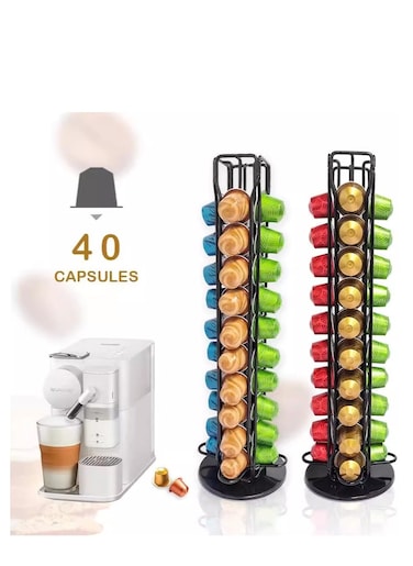 Black Rotating Coffee Capsule Organizer, Holds 40 Capsules