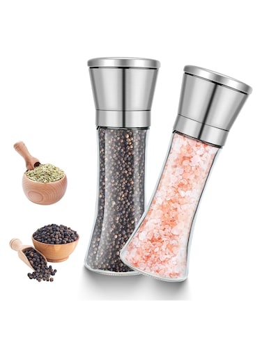 of 2 Glass Salt and Pepper Grinder, Adjustable Coarseness Salt and Pepper Mill Shaker Set