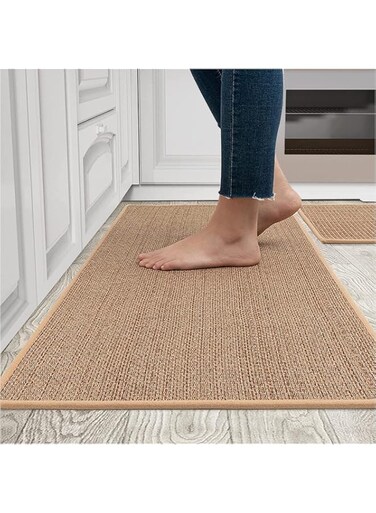 Goohomeey Kitchen Rugs and Mats, 2pcs Non-Skid Natural Rubber Woven Mats for Floor Runner Rugs Set for Kitchen Floor Front of Sink, Hallway, Laundry Room 17"x30"+17"x47" (Eco-friendly material)