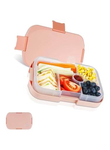 Pink 6-Compartment Bento Lunch Box with Silicone Seal, Leak-Resistant, Microwave &amp; Dishwasher Safe, Ideal for Kids' School Meals and Picnics