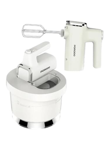 Porodo Lifestyle Spill-Proof Dual Mode Mixer, 300W Powerful Motor, 6 Speed Settings, Hands-Free &amp; Handheld Operation, Spill-Proof Lid, Feeding Window Access, Easy Maintenance - White