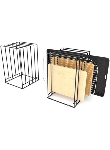 Koalafast Cutting Board Organizer, 2 Pack Steel Baking Pan Holder Rack, Baking Sheet Stand with 5 Slots, for Kitchen Cutting Boards, Pot Lids, Cookie Sheets, Baking Tray and Chopping Board