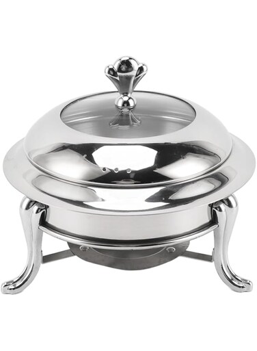 BusoTh Round Buffet Warmer Stainless Steel Fuel Heating Portable Catering Server for Wedding Banquet, 5QT Chafing Dish Buffet Set with Lid, Ideal for Parties, Events, Camping, Dinner