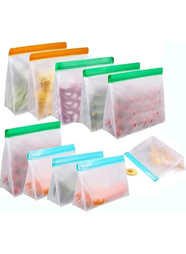 Food-Grade Transparent PEVA Reusable Storage Bags - Waterproof Set for Kitchen, Travel (2 Gallon + 4 Sandwich + 4 Snack Bags) - Ideal for Meat, Fruit, Cereal