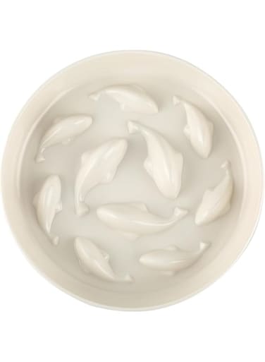 cuspitum Slow Feed Dish for Cats and Small Dogs, Fish Pool Design Pet Slow Feeder with Higher Edges, Fun Interactive Cat Puzzle Feeder Healthy Eating Diet Made of Safe and Quality Material(White)