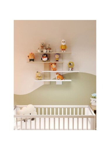 HOME Colees 4 Tier Wall Shelf - Stylish Oak/White Living Room Furniture, Engineered Wood, 85Lx11.5Wx60H cm, Ideal for Home Decor &amp; Storage, 4 Shelves, Melamine Finish