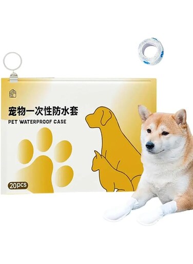Moninsta 20PCS Disposable Dog Shoes,Disposable Dog Socks Paws Stop Licking with Self Adhesive Bandage,Waterproof Dirty Protection Pet Dog Boots Foot Cover for indoor &amp; outdoor Walking (M)