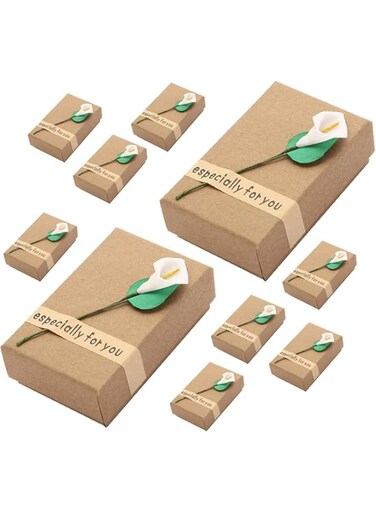Tazweeq 10 Pcs Jewellery Gift Box with Lid, Necklace Box, Small Jewellery Box, Kraft Box with Horseshoe Lotus and Foam Cushion for Wedding Valentine's Day Anniversary