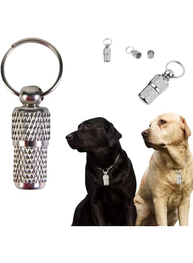 PETSARY Anti-Lost Waterproof Capsule Cat Dog ID Tag - Barrel Hidden Tube for Pet Collar - Stainless Steel Small Animal Tag - Pendant Message Identity Capsule Size 1.6 cm - Lost &amp; Found Safety All Pets