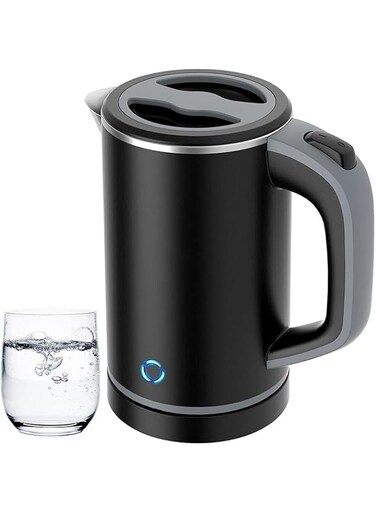 XVersion 0.8L Electric Travel Kettle,Small Water Boiler Kettle,Travel Mini Fast Boiling Heater,Stainless Steel Portable Electric Kettles,Auto Shut-Off for Camping Tea/Coffee/Milk (Black)