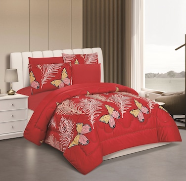 STARGOLD Microfiber Solid 6 Pieces Comforter Set Fitted Sheet, Pillow Sham, Pillow Case Comforter 240X220 CM King Size Mattress SG-CP2014 Print6-82