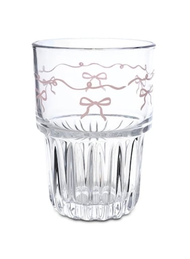 380ML Cute Bowknot Glass Cup, Creative Stackable Design Coffee Mug for Juice, Iced Coffee, Milk, Tea, and Dessert