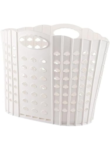 ALMEKAQUZ Foldable Laudry Basket, Collapsible Clothes Laundry Hamper, Plastic Storage Laundry Box with Dual Handles, Toys Organizer Storage Bin (White)