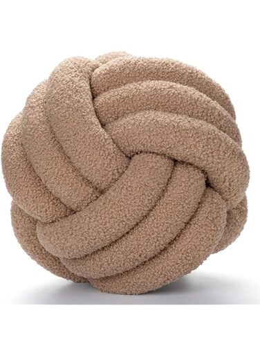 ANSHUOY Sherpa Knot Ball Pillow Decorative Throw Pillow, Khaki Soft Handmade Pillow Cushion Plush Throw Knotted Pillow Knotted Bedroom Decor(Khaki, 11in)