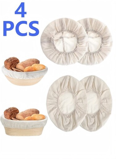 Liners, 10In Cloth Bowl Covers for Bread Proofing,Reusable Natural Rattan Banneton Liner Cloth Cover for Bakery Home Baking, 2 Round &amp; 2 Oval Sourdough Proofing Covers