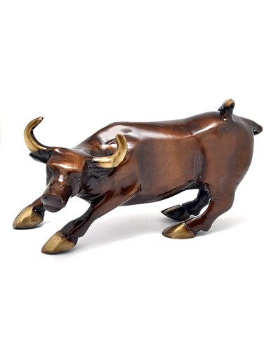eSplanade Beautiful Brass Charging Bull - Wall Street Charging Bull/Bowling Green Bull - 5 Inches Showpiece   Home Decor   Brass Sculpture