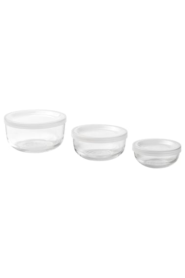 container with lid, set of 3, glass
