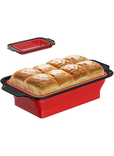 EDENCOMERS Silicone Bread Loaf Pan with Metal Reinforced Frame, Bread Pans for Homemade Bread, Foldable Loaf Pans, Non-Stick Silicone Baking Pans for Oven, Silicone Baking Mold (1, Black+Red)