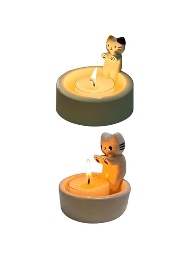 NALACAL 2PCS Cat Candle Holder, Kitten Tea Light Candle Holders, Diwali Warming Paws Cat Tealight Holders Ornaments, Cute Candles Holder Home Decor Cat Gifts for Cat Lovers (Calico Cat and White Cat)