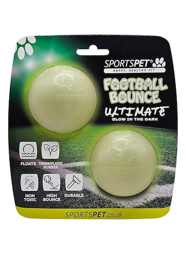 SPORTSPET Football Bounce Natural Rubber Dog Balls - Ultimate Glow in the Dark Dog Ball - Floating Throw and Fetch Toy Ball for Dogs - Pack of 2 (64mm)