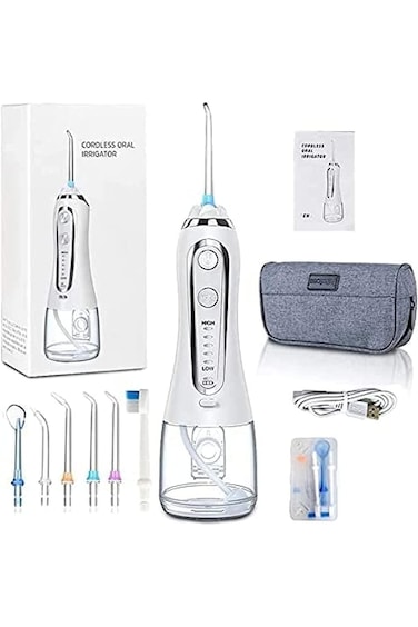 Cordless Water Flosser, 5 Modes, 6 Tips, 300ML Tank, Rechargeable Oral Irrigator (White-H6)