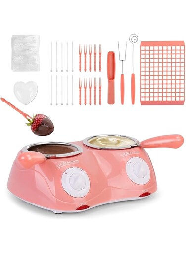 MostNow Chocolate Melting Pot Electric Chocolate Fondue Mini Fondue Candy Maker with Double Melting Pot for Milk Chocolate,Cheese,Butter,Candy (Pink)