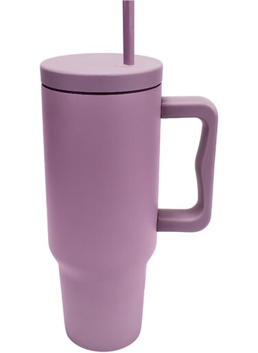 40 oz Stainless Steel Tumbler with Handle &amp; Straw &acirc;&euro;&ldquo; Lavender Insulated Travel Mug &acirc;&euro;&ldquo; Hot &amp; Cold Drink Reusable Water Bottle &acirc;&euro;&ldquo; BPA-Free, Leak-Resistant &acirc;&euro;&ldquo; Slim Base for Cup Holders