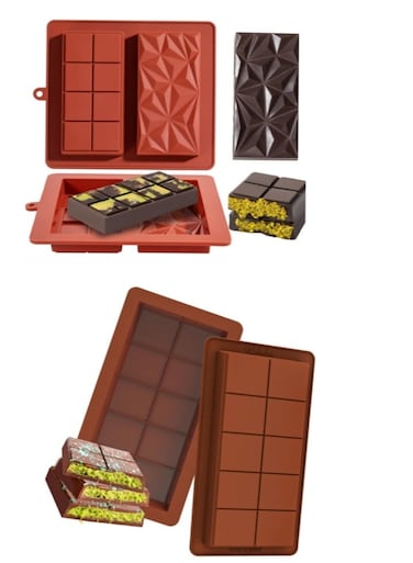 2 Packs Dubai Chocolate Mold Deep Large and Thick Silicone Chocolate Bar Molds for Stuffed Bar, Big Chocolate Candy Bar Mold for Filling Knafeh Pistachio Chocolate Bar