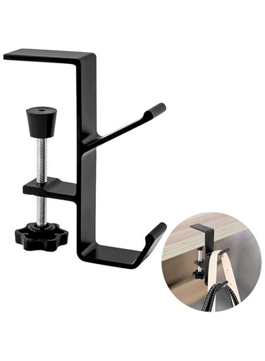 Vercapm Desk Mount Hook - Clamp-On Backpack Hanger, Headphones Holder, Reduces Desk Clutter, Black