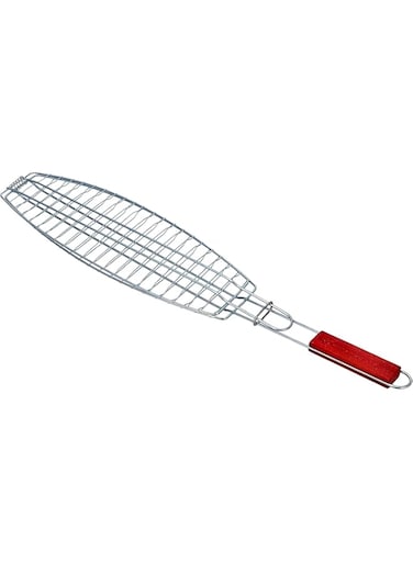 AKDC Fish Barbeque Grill, Chromium Plated Iron, Folding Portable BBQ Grill for Fish, Vegetables, Shrimp with Removable Heat Resistant Wooden Handle